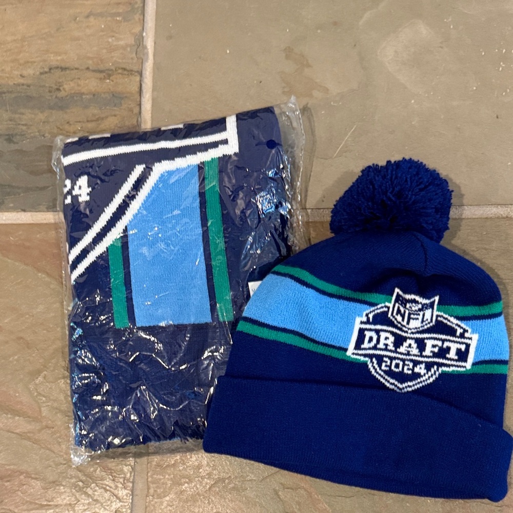 NFL Draft 2024 Blue Beanie and Scarf Set